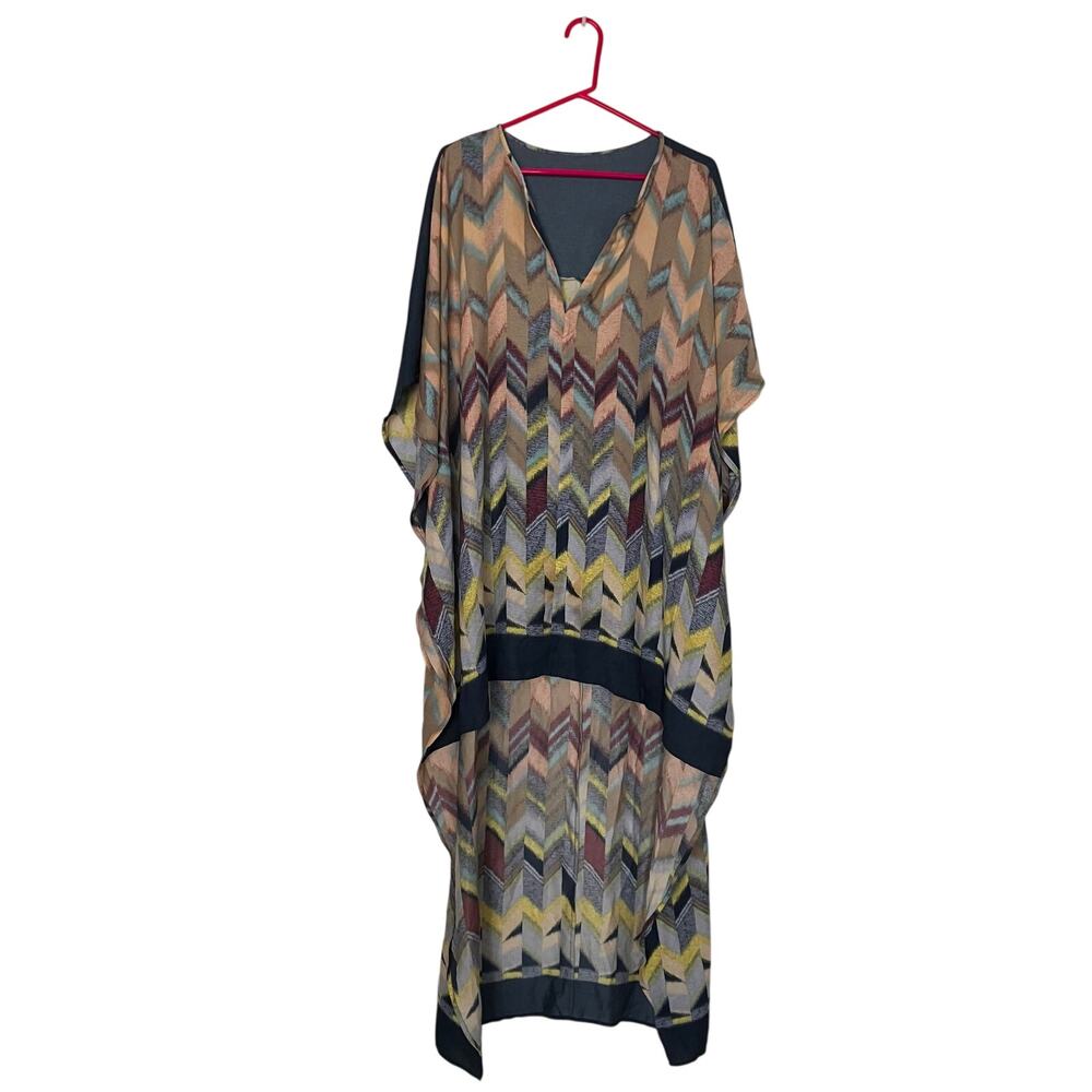Colorful Chevron Hi Low Kaftan Blouse Plus Size Flowy Boho Lightweight Top